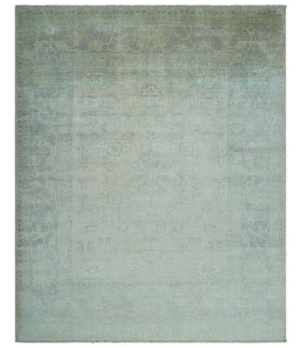 Antique Finish Silver, Gray and Charcoal Hand Knotted Oriental Oushak 8x10 wool Area Rug