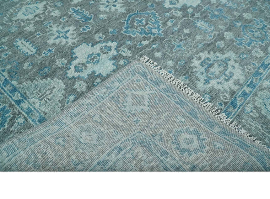 Antique Gray and Blue Hand Knotted 8x10 Oushak Turkish Wool Area Rug