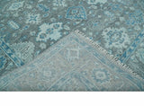 Antique Gray and Blue Hand Knotted 8x10 Oushak Turkish Wool Area Rug