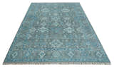 Antique Gray and Blue Hand Knotted 8x10 Oushak Turkish Wool Area Rug