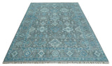 Antique Gray and Blue Hand Knotted 8x10 Oushak Turkish Wool Area Rug
