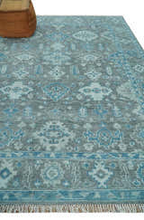 Antique Gray and Blue Hand Knotted 8x10 Oushak Turkish Wool Area Rug