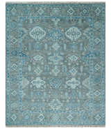 Antique Gray and Blue Hand Knotted 8x10 Oushak Turkish Wool Area Rug