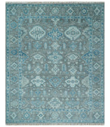 Antique Gray and Blue Hand Knotted 8x10 Oushak Turkish Wool Area Rug