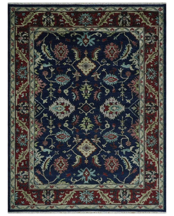 Antique Hand Knotted Blue, Beige and Rust Traditional Oriental Oushak Custom Made Wool Area Rug