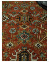 Custom Made Hand Knotted Rust and Black Traditional Wool Rug