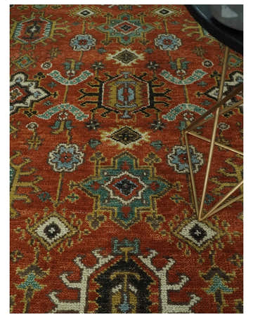 Custom Made Hand Knotted Rust and Black Traditional Wool Rug