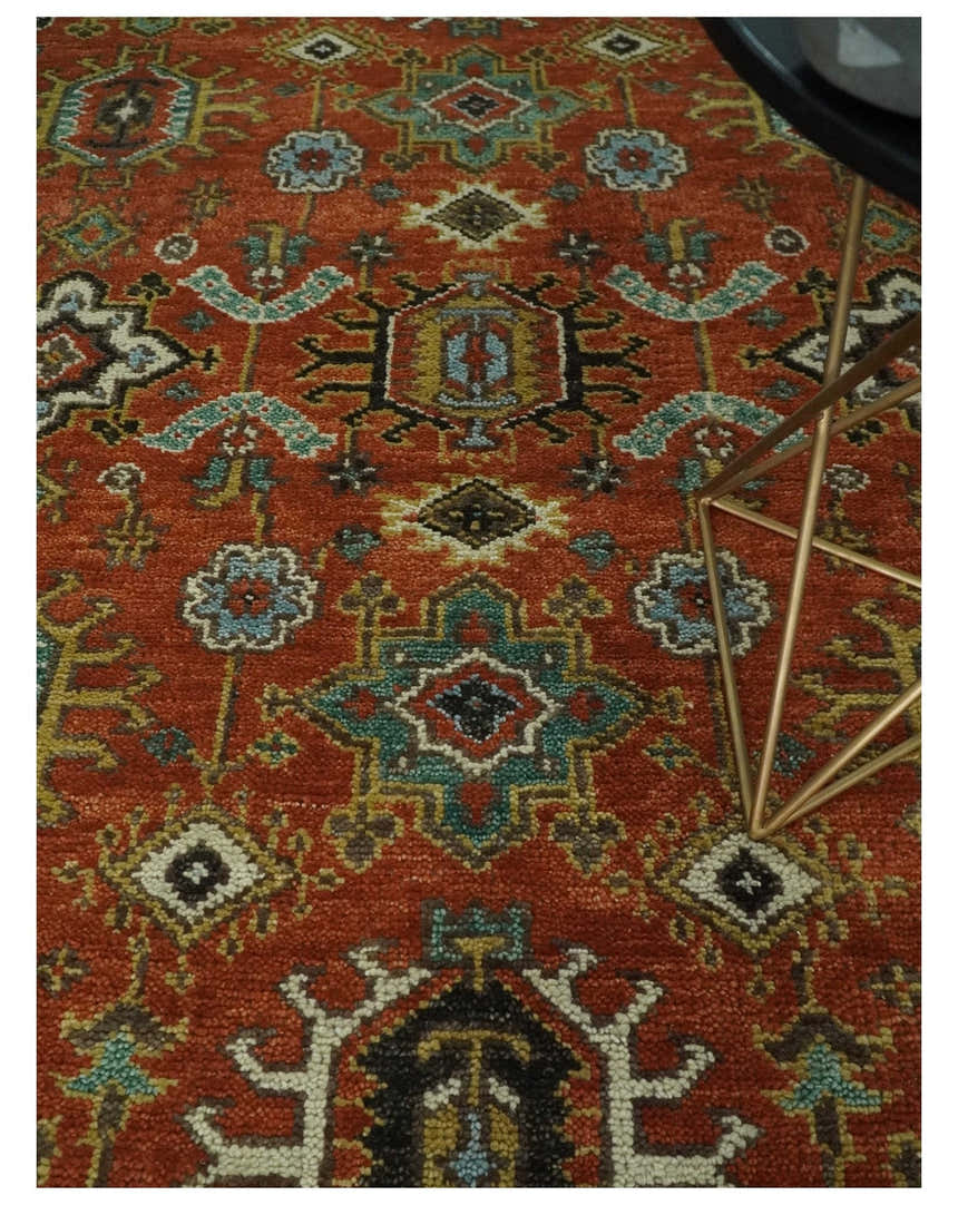Custom Made Hand Knotted Rust and Black Traditional Wool Rug