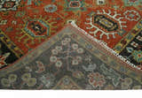 Custom Made Hand Knotted Rust and Black Traditional Wool Rug