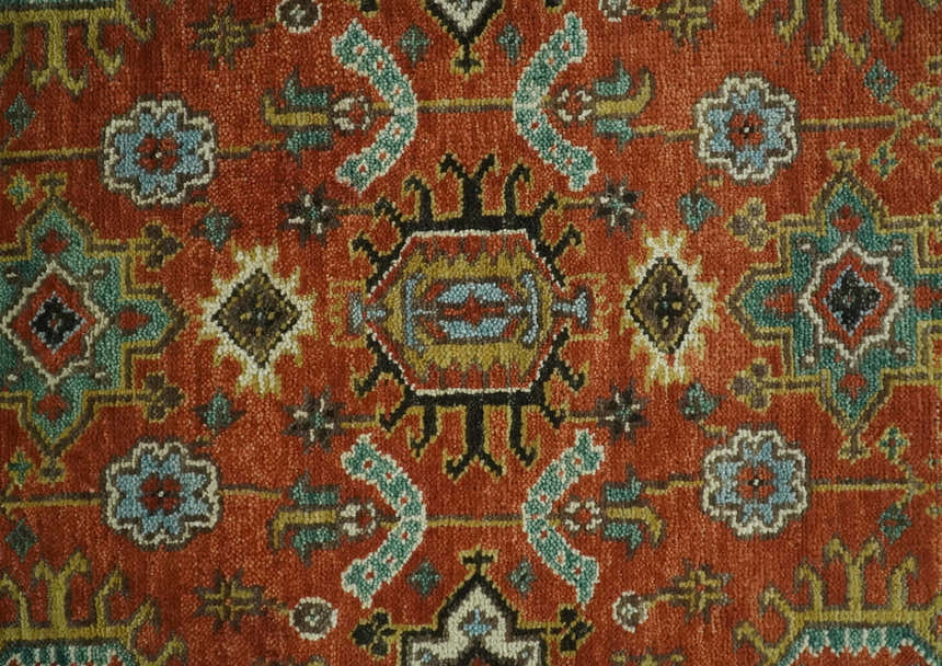 Custom Made Hand Knotted Rust and Black Traditional Wool Rug