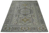 Vintage Distressed Turkish Hand Knotted Serapi Silver, Gray and Olive Traditional Custom Made wool Area Rug