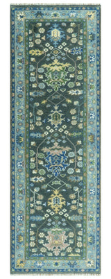 Antique Hand Knotted Green Moss and Blue Traditional Turkish Vintage Oushak Custom Made Wool Area Rug