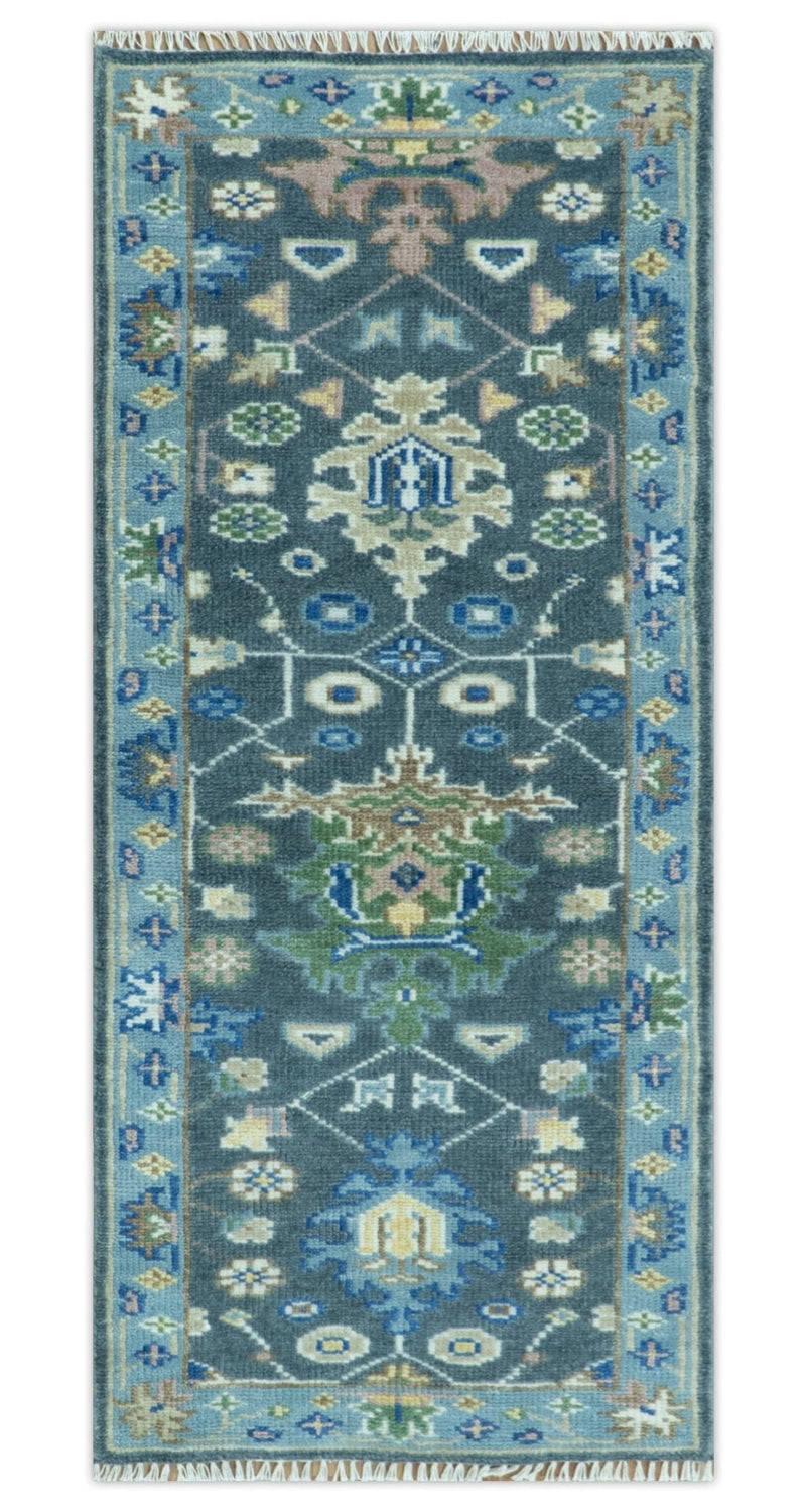 Antique Hand Knotted Green Moss and Blue Traditional Turkish Vintage Oushak Custom Made Wool Area Rug