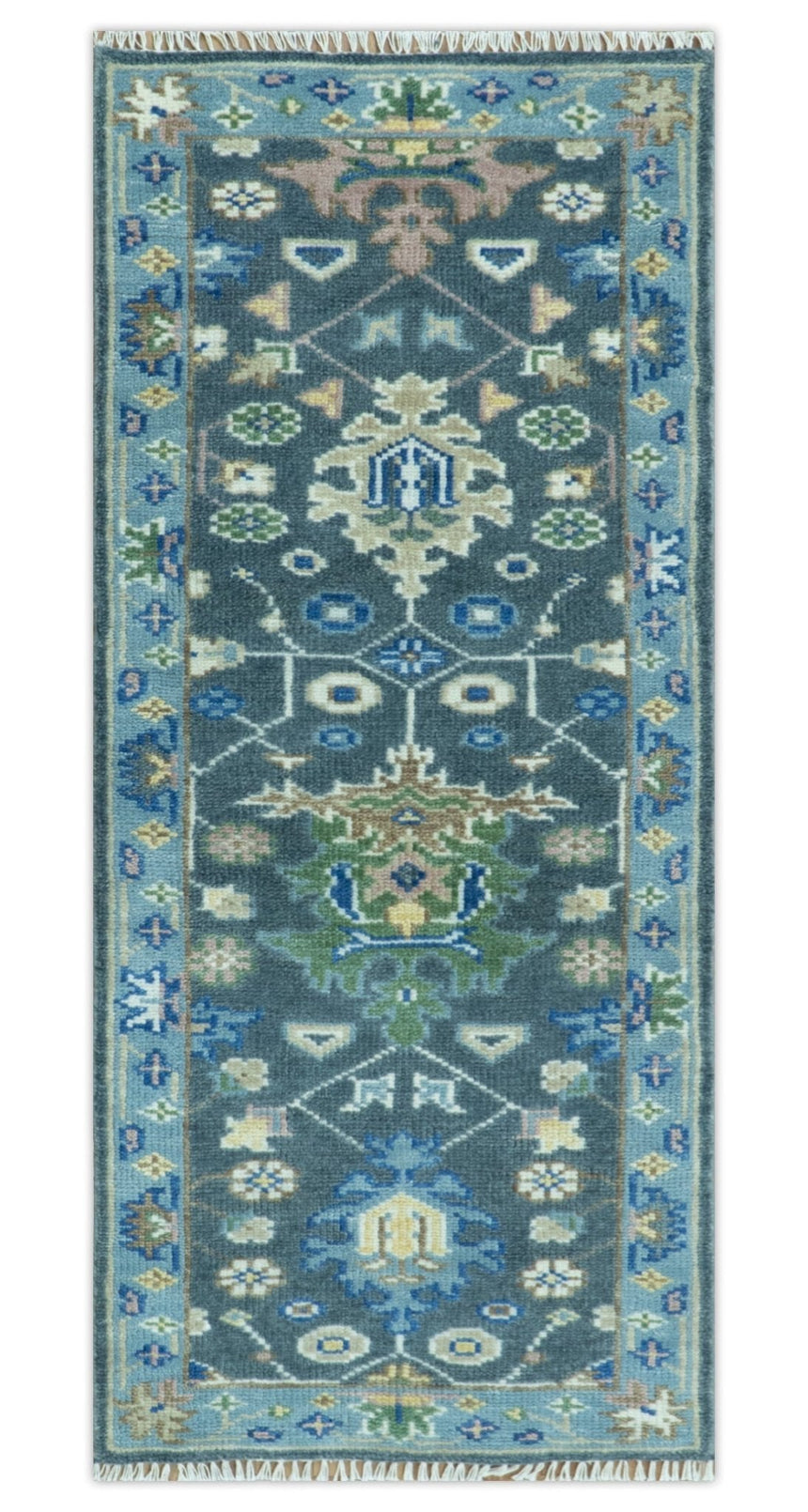 Antique Hand Knotted Green Moss and Blue Traditional Turkish Vintage Oushak Custom Made Wool Area Rug