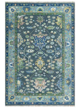 Antique Hand Knotted Green Moss and Blue Traditional Turkish Vintage Oushak Custom Made Wool Area Rug