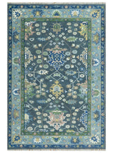 Antique Hand Knotted Green Moss and Blue Traditional Turkish Vintage Oushak Custom Made Wool Area Rug