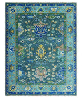 Antique Hand Knotted Green Moss and Blue Traditional Turkish Vintage Oushak Custom Made Wool Area Rug