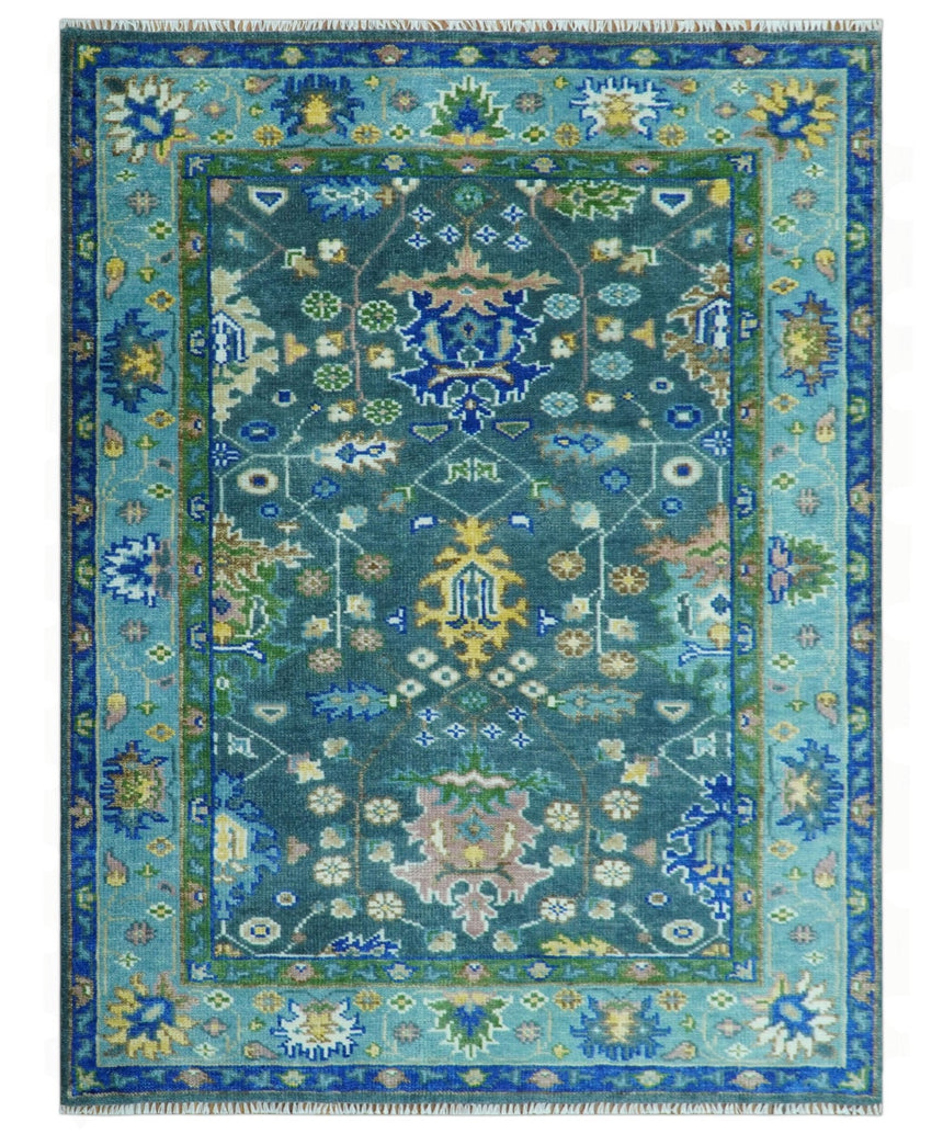 Antique Hand Knotted Green Moss and Blue Traditional Turkish Vintage Oushak Custom Made Wool Area Rug
