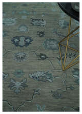 Antique Hand Knotted Beige, Charcoal and Silver Traditional Oushak wool Area Rug
