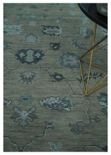 Antique Hand Knotted Beige, Charcoal and Silver Traditional Oushak wool Area Rug