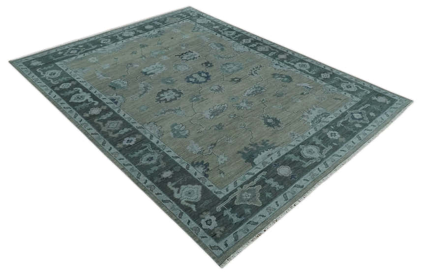 Antique Hand Knotted Beige, Charcoal and Silver Traditional Oushak wool Area Rug