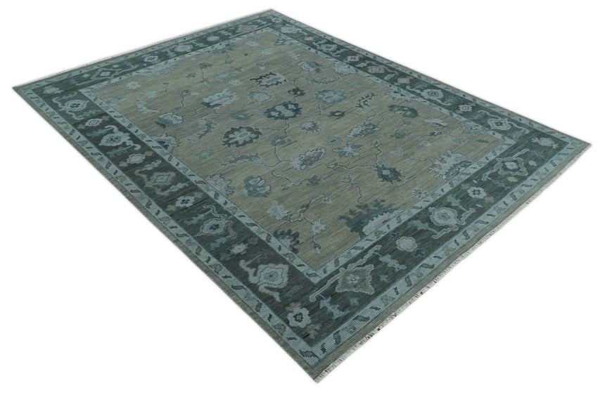 Antique Hand Knotted Beige, Charcoal and Silver Traditional Oushak wool Area Rug