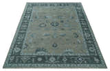 Antique Hand Knotted Beige, Charcoal and Silver Traditional Oushak wool Area Rug