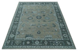 Antique Hand Knotted Beige, Charcoal and Silver Traditional Oushak wool Area Rug