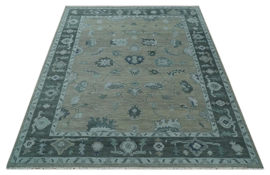 Antique Hand Knotted Beige, Charcoal and Silver Traditional Oushak wool Area Rug