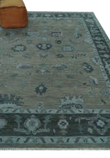 Antique Hand Knotted Beige, Charcoal and Silver Traditional Oushak wool Area Rug