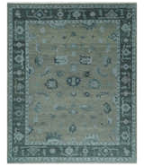 Antique Hand Knotted Beige, Charcoal and Silver Traditional Oushak wool Area Rug