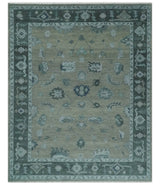 Antique Hand Knotted Beige, Charcoal and Silver Traditional Oushak wool Area Rug