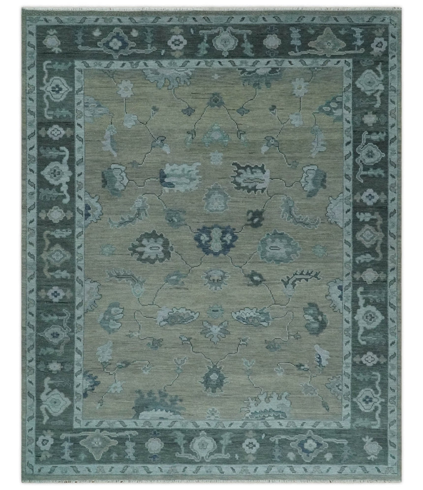 Antique Hand Knotted Beige, Charcoal and Silver Traditional Oushak wool Area Rug