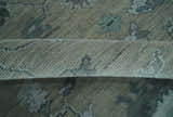 Antique Hand Knotted Beige, Charcoal and Silver Traditional Oushak wool Area Rug