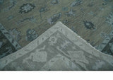 Antique Hand Knotted Beige, Charcoal and Silver Traditional Oushak wool Area Rug