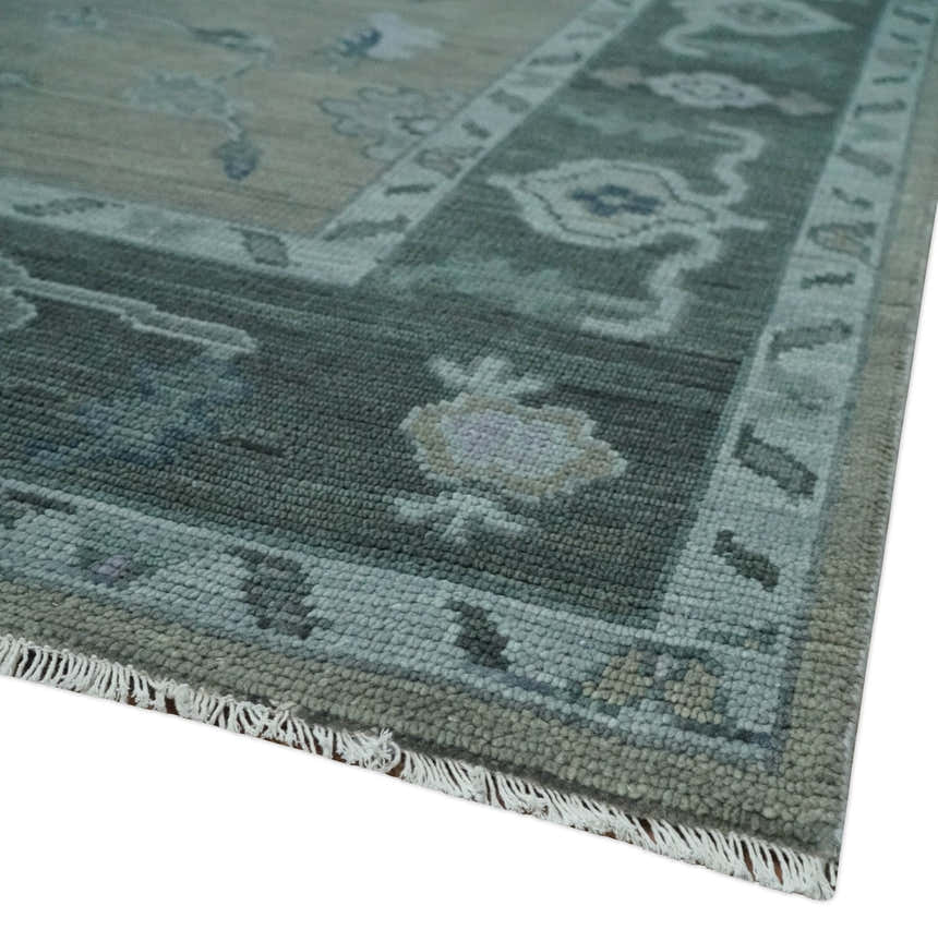 Antique Hand Knotted Beige, Charcoal and Silver Traditional Oushak wool Area Rug