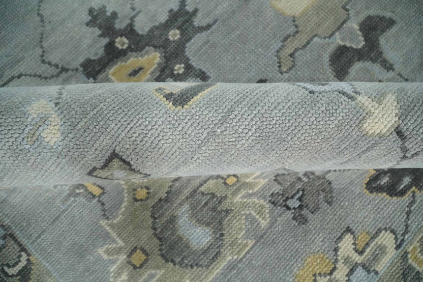 Antique Hand Knotted Silver and Charcoal Traditional Floral Oushak Wool Area Rug