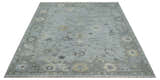 Antique Hand Knotted Silver and Charcoal Traditional Floral Oushak Wool Area Rug