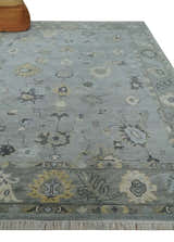 Antique Hand Knotted Silver and Charcoal Traditional Floral Oushak Wool Area Rug