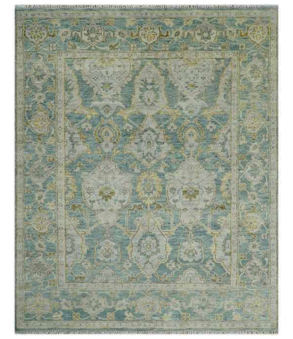 Hand Knotted Traditional Turkish Teal Oushak Wool Rug