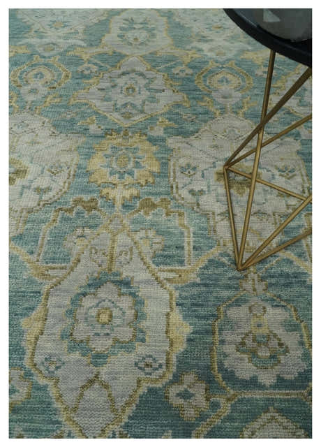 Hand Knotted Traditional Turkish Teal Oushak Wool Rug