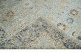 Antique look Aqua, Gold and Charcoal Hand Knotted Carved Texture Traditional Oriental Oushak 8x10 wool Area Rug