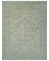 Antique look Beige and Gray Hand knotted Custom Made Oushak wool Area Rug