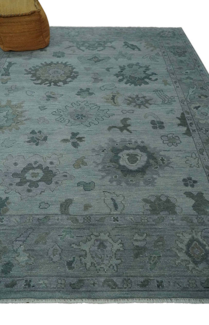 Antique look Bluish Gray Hand knotted Traditional Oushak Multi Size wool area Rug