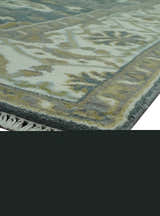 Antique look Charcoal, Ivory and Olive Hand Knotted Traditional Oriental Oushak wool rug