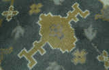 Antique look Charcoal, Ivory and Olive Hand Knotted Traditional Oriental Oushak wool rug