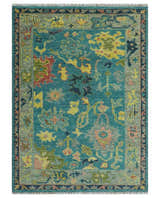 Antique look Teal and Olive Hand Knotted Traditional Oushak Custom Made wool rug