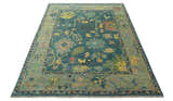 Antique look Teal and Olive Hand Knotted Traditional Oushak Custom Made wool rug