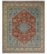 Antique look Traditional Floral Gray, Rust and Beige Hand knotted Heriz Custom Made wool Area Rug