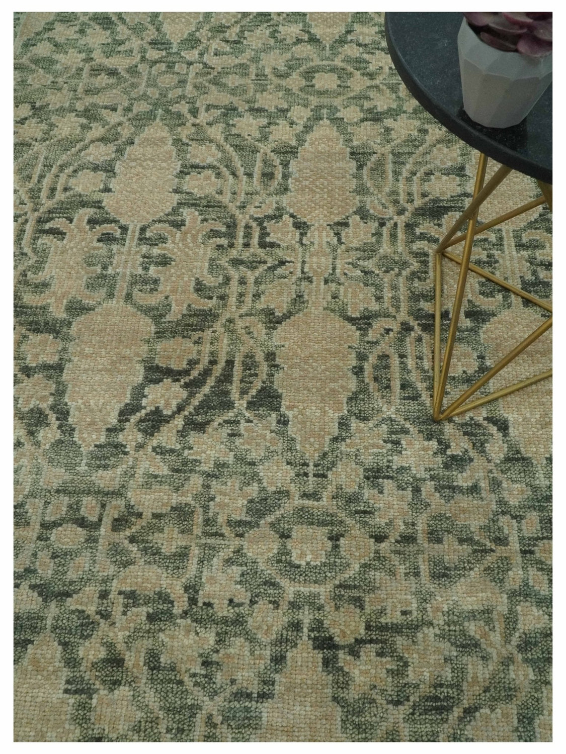 Antique look vintage style Green, Beige and Brown traditional Hand Knotted Multi Size wool rug